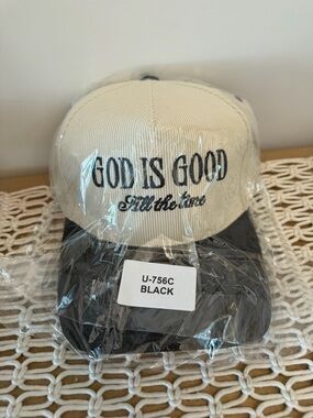 ‘GOD IS GOOD' Two-Tone Baseball Cap - Cream & Black